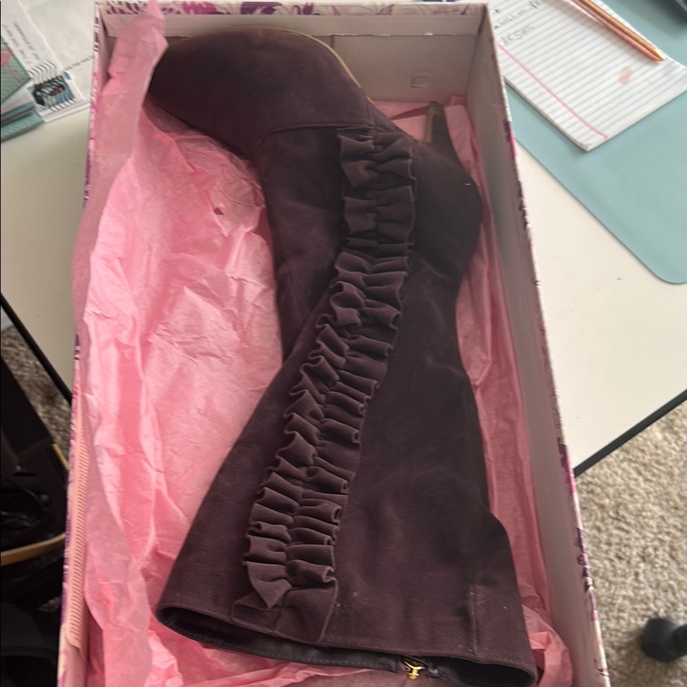 Women's Brown Ruffle Boots